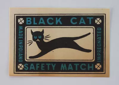 Black Cat Made In Poland Vintage Ad Match Box Label • $6