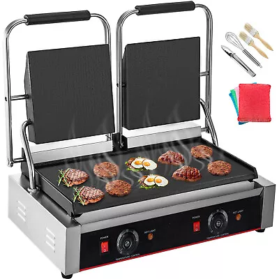 VEVOR Commercial Double Panini Press Grill Griddle 3600W Smooth Flat Plates • $209.94