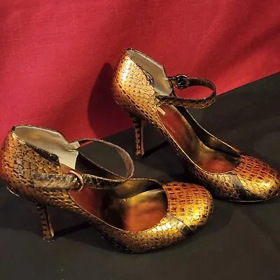 MaxStudio SnakeSkin Shoes Size 7M High Heel Adjustable Ankle Strap Leather Sole • $27