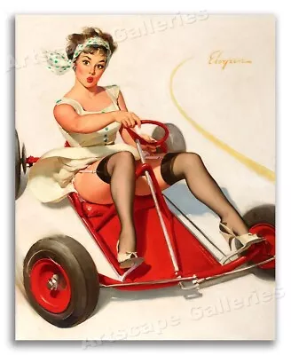 1960s Gil Elvgren PinUp Girl Poster Go-Kart  Curving Around  - 11x14 • $18.72