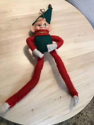 Vintage Christmas Knee Hugger Elf MCM Red Green Felt • $25