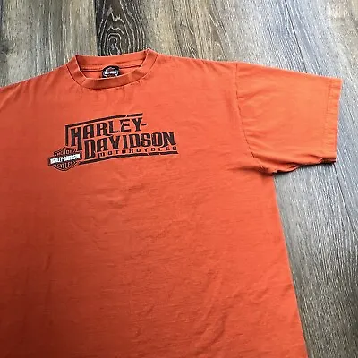 Vintage Harley Davidson Shirt Mens XXL Orange Motorcycle Racing Shield Logo Tee • $24.95