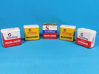 Vintage Schilling Seasoning Spices Tins Lot Of 5 Ginger Mustard Tarter • $8.99