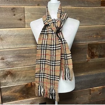 Vintage Authentic Burberry Wool Nova Plaid Classic Fringe Scarf • $79.99