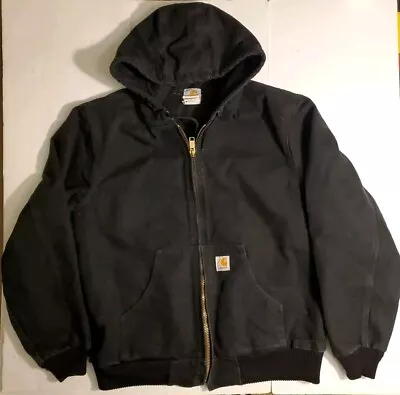 VTG Carhartt Hooded Y2K Jacket Canvas Full Zip Medium Quilted Hoody J140 Black • $99.95