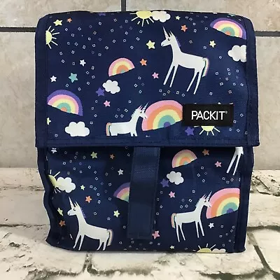$18 • Buy PackIt Freezable Lunch Bag With Zip Closure Dark Blue Unicorns Rainbows