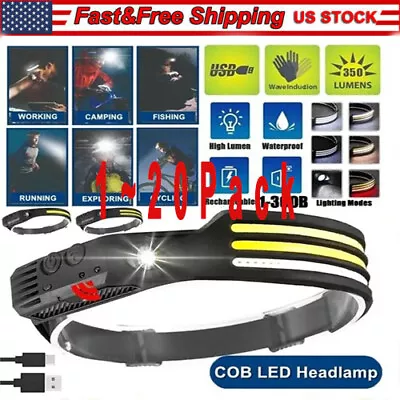 COB LED Headlamp USB Rechargeable Headlight Bar Head Band Torch Work Light 6000K • $44.99