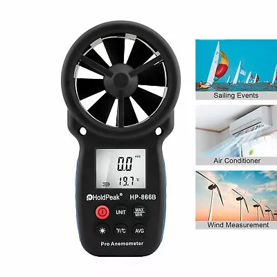 HoldPeak Anemometer Wind Speed Meter 0.3-30 Air Flow Volume Hand-held Vane Gauge • £18.69