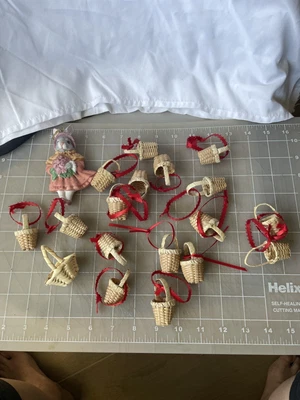$5 • Buy Vintage Easter 18 Hanging Baskets Ornaments Ceramic 1 Bunny Decorations LOT