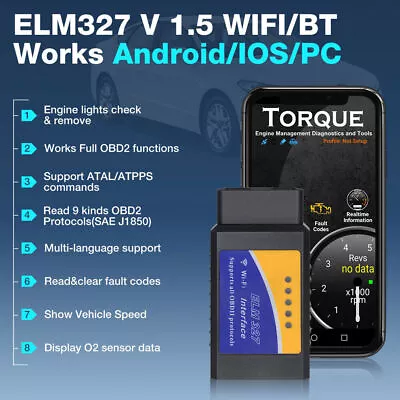 ELM327 EOBD Bluetooth Diagnostic OBD2 Car Engine Scanner Tool Fault Code Reader • £7.79