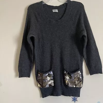 Madewell Wallace 100% Wool Crew Neck Pullover Sequin Pocket Sweater Gray; Sz S • $14.99