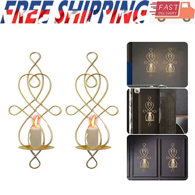 1/2X Iron Wall Hanging Candle Holder Wall Sconces Decor Iron Hanging Wall Sconce • £10.35