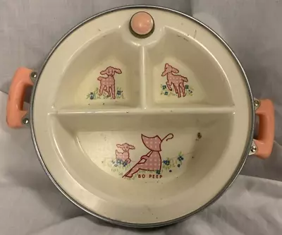 Vintage Pink Divided Dish Baby Warmer Warming Food Plate Handles Lamb Bo Peep • $9.44