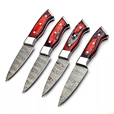 Handmade 4 Piece Steak Knife Set Damascus Steel 256 Layers W/ Leather Bag Sharp • $210