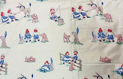 $49.99 • Buy Vtg Raggedy Ann Andy Fabric Donkey Cat Kitten Dog Puppy Fishing Scene 4 Yds 36”