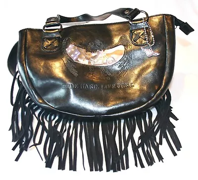 Motorcycle Fringed Purse Ride Hard. Live Free Shoulder Bag Black 12 X6 X2  • $19.89