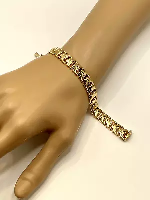 14k Gold Bracelet Fancy Link Stampato 10mm Wide 10.6g Sz 7.1” MILOR Italy Estate • $895