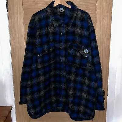 Swanndri Flannel Over Coat Plaid Lumberjack Jacket Dark Blue 100% Pure Wool XL • £85