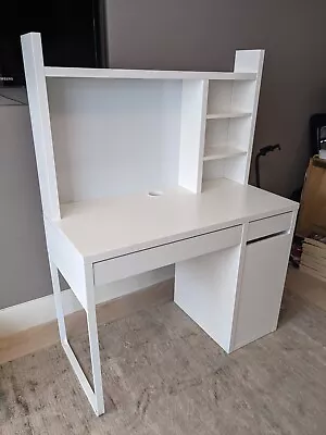 Ikea White Micke Desk Including Cupboard With Shelves And Desk Top With Shelves • £20