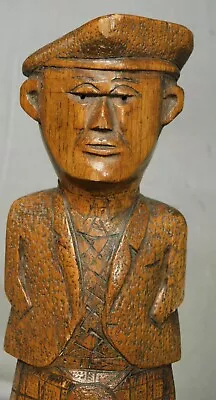 Antique Carved Wood Folk Art Statue Figure Scotsman Kilt Signed JT 1920 Vintage • $99