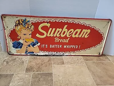 (VTG) 1961 Sunbeam Bread Girl Tin Embossed Store Advertising Sign Bakery  • $759.99