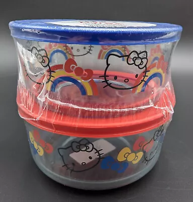 NEW Hello Kitty Pyrex 4-Cup Round Glass Food Container - Set Of 2 W/Lid Rainbow • $42.71