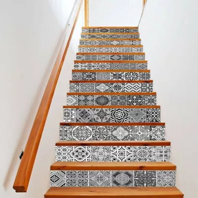 13pcs 3D Ceramic Tile Vinyl Stair-Riser Staircase Sticker Mural Decal Wall Decor • £32.17