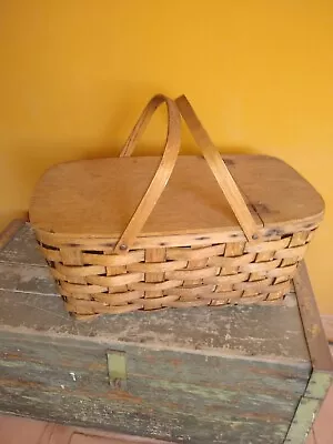 Vintage Picnic Basket  Woven 1970s Top Loading  20 1/2  X 11 1/2    • $30