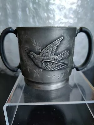 Vintage Aroura Quadruple Plate Double Handle  Cup #274 SP MFG Metal Pewter Bird • $75