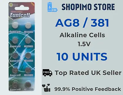 10 X AG8 381 391 L1120 LR1120 L1121 Alkaline Battery Coin Cell Remote Eunicell • £2.49