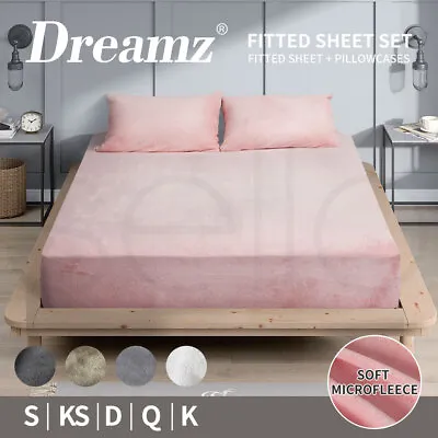 $39.99 • Buy DreamZ Fitted Bed Sheet Set Pillowcase Double Queen King Single Winter Warm Soft