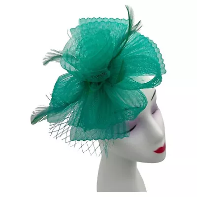 Women Flower Feather Headpiece Fascinator Headband Clip Mesh Wedding Royal Ascot • £9.90