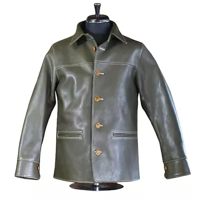 Y'2 LEATHER ECO HORSE 30’S CAR COAT OLIVE 38 Thickness Is Around 1.8mm • $1898.99