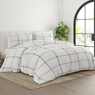 $19.99 • Buy Grid Pattern Duvet Cover Set By Kaycie Gray Fashion Collection Easy Care