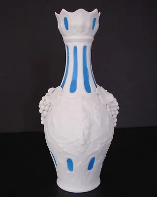 Antique Parian Ware Bisque Blue White Vase Embossed Bacchus Vines Grapes Leaves • $68