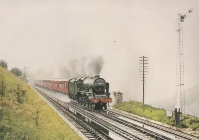 SPLENDID MOUNTED RAILWAY PRINT LOCO SIR PATRICK REE GARSDALE WATER TROUGHS 1960s • £12