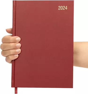 2024 Diary A4 Week To View Diary Office Full Year Planner Hardback Burgundy • £4.99