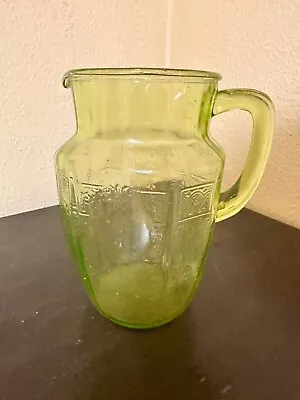 Vtg 1930s  Princess Green  Uranium 60oz Pitcher By Anchor Hocking 8 Inches • $55