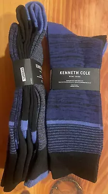 KENNETH COLE 3Pair Men's Crew Socks Gray Black Navy Pattern $30 Retail Wonderful • $17.99