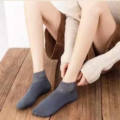 5 Pairs Women's Ankle Socks Winter Lace Frilly Non Slip Crew Socks Low Cut Warm • $17.15