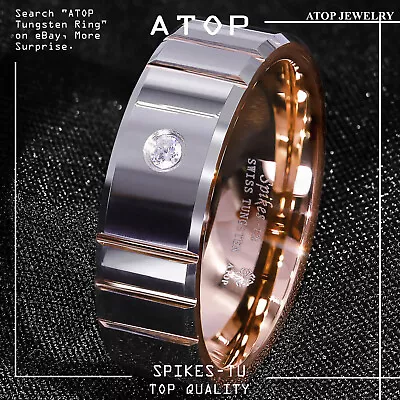 8mm Polish Silver Rose Gold Tungsten Ring Men Wedding Ring ATOP Jewelry • $14.99