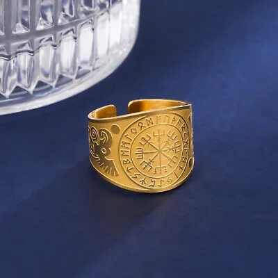 Viking Compass Ring Nordic Rune Amulet Stainless Steel Jewelry Gift • $6.29