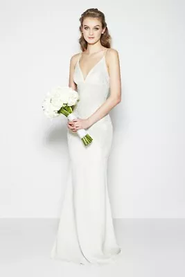 Nicole Miller Annabel Wedding Gown Size 12 Off White Beaded Silk $2k Originally! • $315