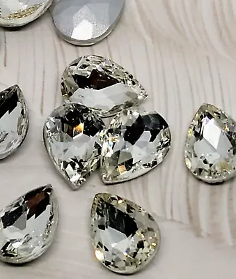 £3.69 • Buy 10 10x14 Teardrop Pear Glue On Chatons  Glass Crystal Pointed Back Rhinestones