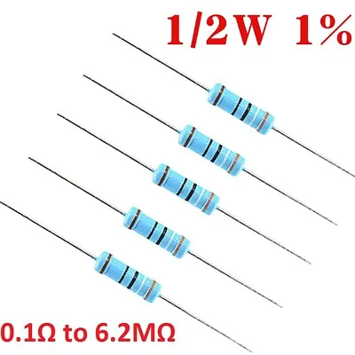 50x 1/2W Metal Film Resistor ±1% 0.5W Resistance 133 Values Available 0.1Ω-6.2MΩ • $1.28