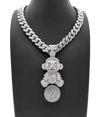 Hip Hop 38 BABY Young Boy Monkey Pendant & Iced Box Lock Cuban Chain Necklace • $15.99