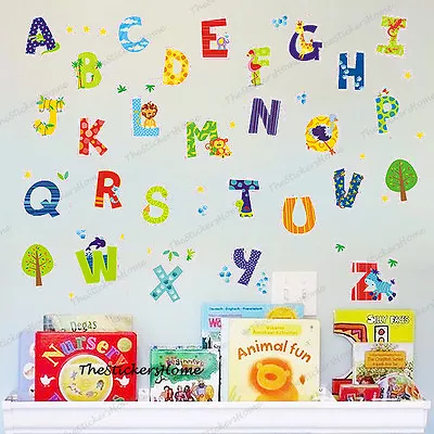 Alphabets Wall Stickers 52pc Children Kids Baby Nursery Boy Girl Room Decor ABC • £4.09