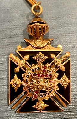 $1000 • Buy Knights Templar Masonic  In Hoc Signo Vinces  Antique Fob With Diamonds & Chain
