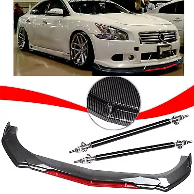 For Nissan Maxima Front Bumper Lip Splitter Spoiler+Strut Rods Carbon Fiber • $79.99