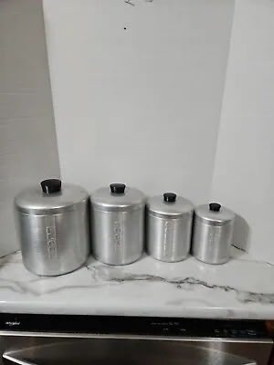 $23 • Buy Vintage Canister Set Of 4 Aluminum Retro 1950’s-1960’s Mid Century